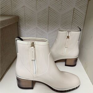 Kate Spade Cream Ankle Boots with Clear Heels